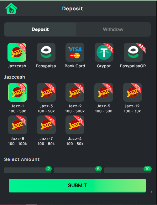 B9 Game Deposit or Withdraw Interface